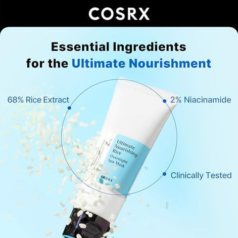 COSRX Ultimate Nourishing Rice Overnight Spa Mask, 60ml | Facial Moisturizer with Rice Extract and Niacinamide