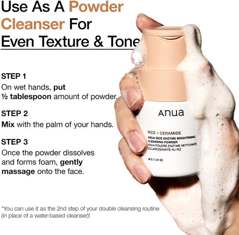 ANUA Rice Enzyme Brightening Cleansing Powder, Fragrance Free, 40g/1.41fl.oz.