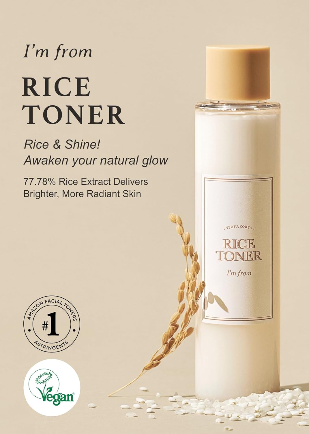 I'm from Rice Toner, 77.78% Rice Extract from Korea, Peta Approved, 5.07 Fl Oz