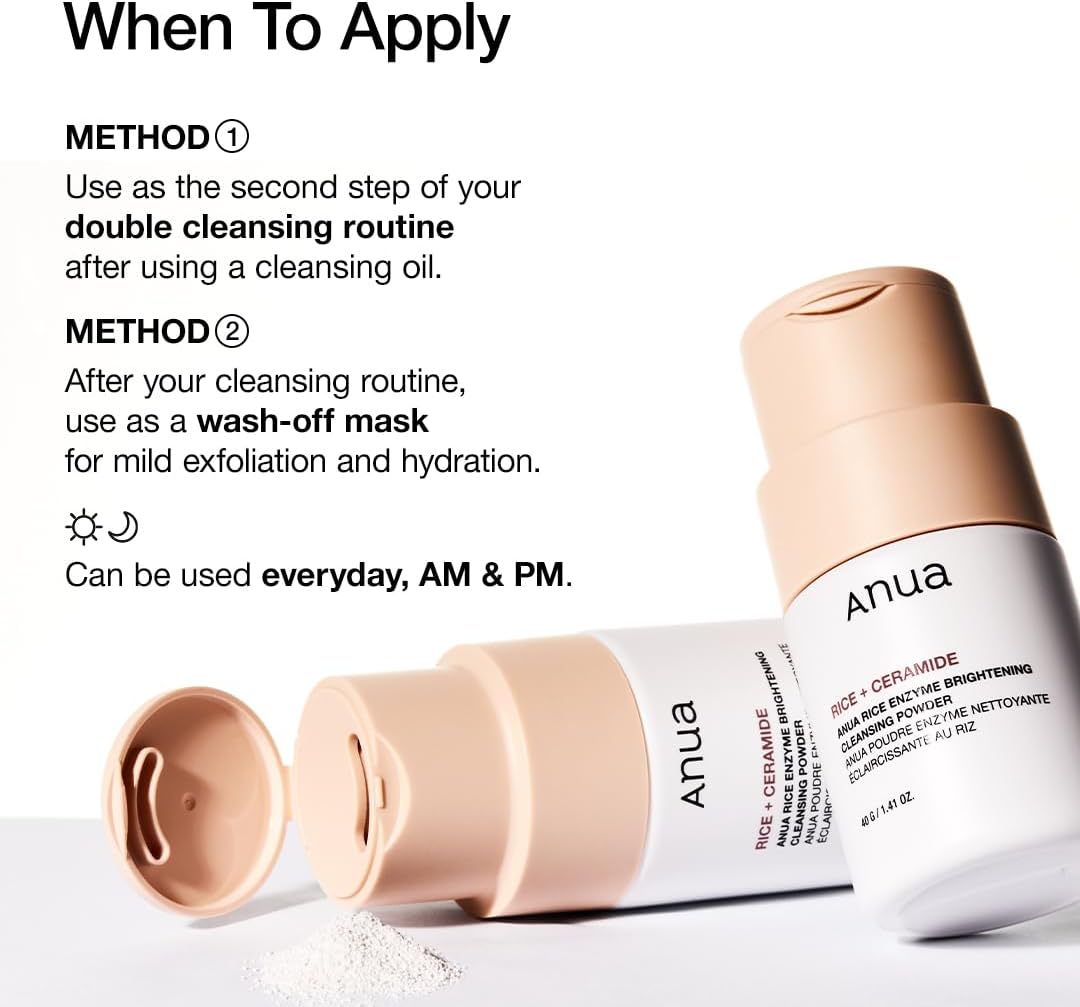 ANUA Rice Enzyme Brightening Cleansing Powder, Fragrance Free, 40g/1.41fl.oz.