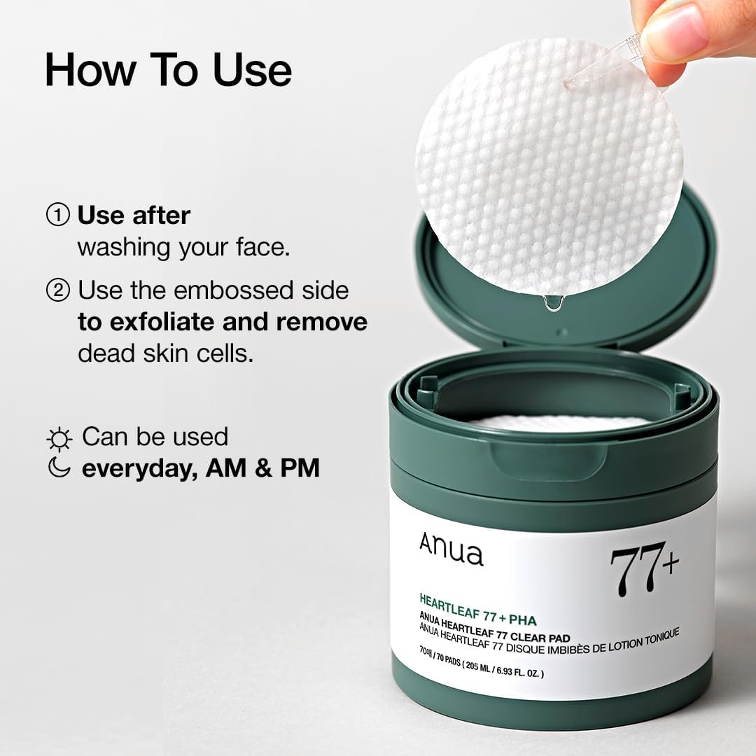 ANUA Heartleaf 77 Toner Pad, Heartleaf Extract, PHA, Centella, Non comedogenic, 70 Pads