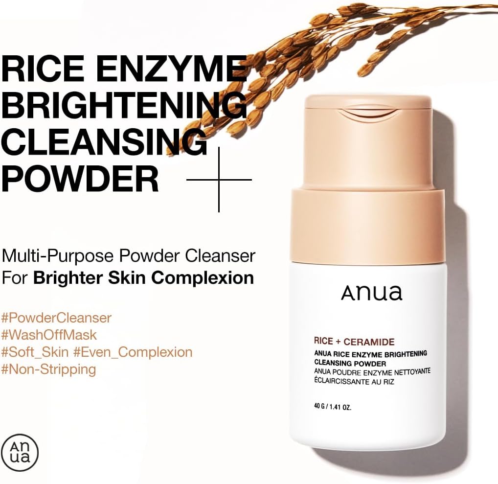 ANUA Rice Enzyme Brightening Cleansing Powder, Fragrance Free, 40g/1.41fl.oz.
