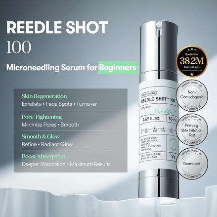 VT COSMETICS CICA Reedle Shot 100, Microneedling Serum for Pore Care & Exfoliation, Exosome, (1.69 Fl Oz / 50ml)