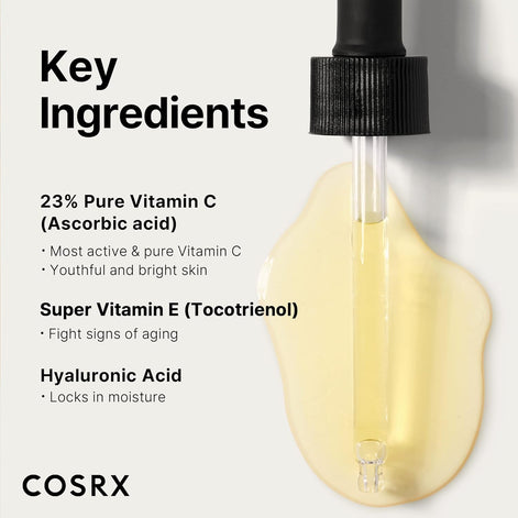 COSRX Pure Vitamin C 23% Serum with Vitamin E & Hyaluronic Acid, Brightening & Hydrating Facial Serum for Fine Lines, Uneven Skin Tone & Dull Skin, Korean Skincare, 0.7oz/20g