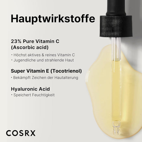 COSRX Pure Vitamin C 23% Serum with Vitamin E & Hyaluronic Acid, Brightening & Hydrating Facial Serum for Fine Lines, Uneven Skin Tone & Dull Skin, Korean Skincare, 0.7oz/20g