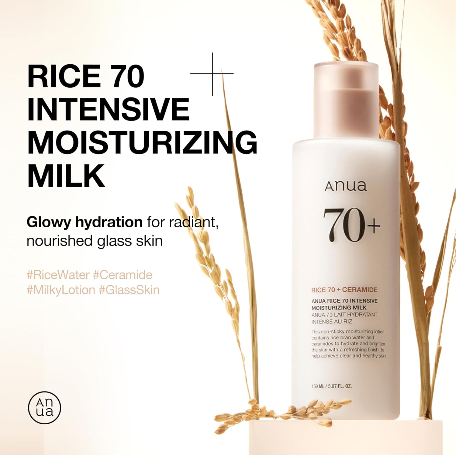ANUA Rice 70 Intensive Moisturizing Milk, Lotion for Deep Hydration and Nourishing, 150ml/5.07fl.oz.