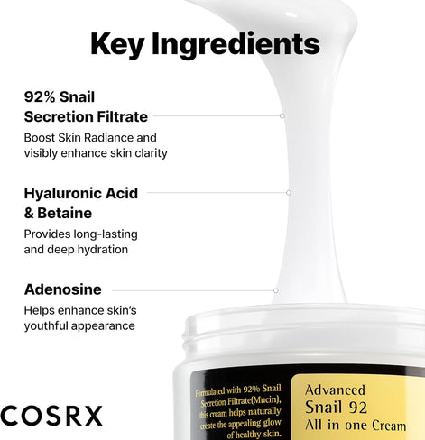 COSRX Advanced Snail 92 All in One Cream, Daily Soothing and Moisturizing Cream, 100g