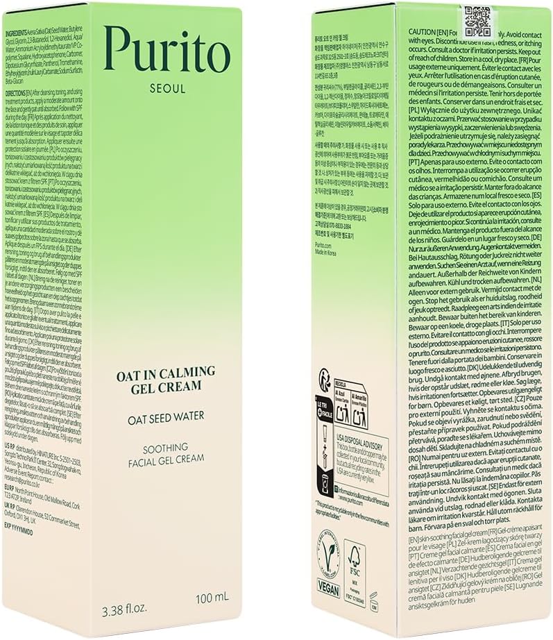 PURITO Oat In Calming Gel Cream,100ml 3.38 fl.oz