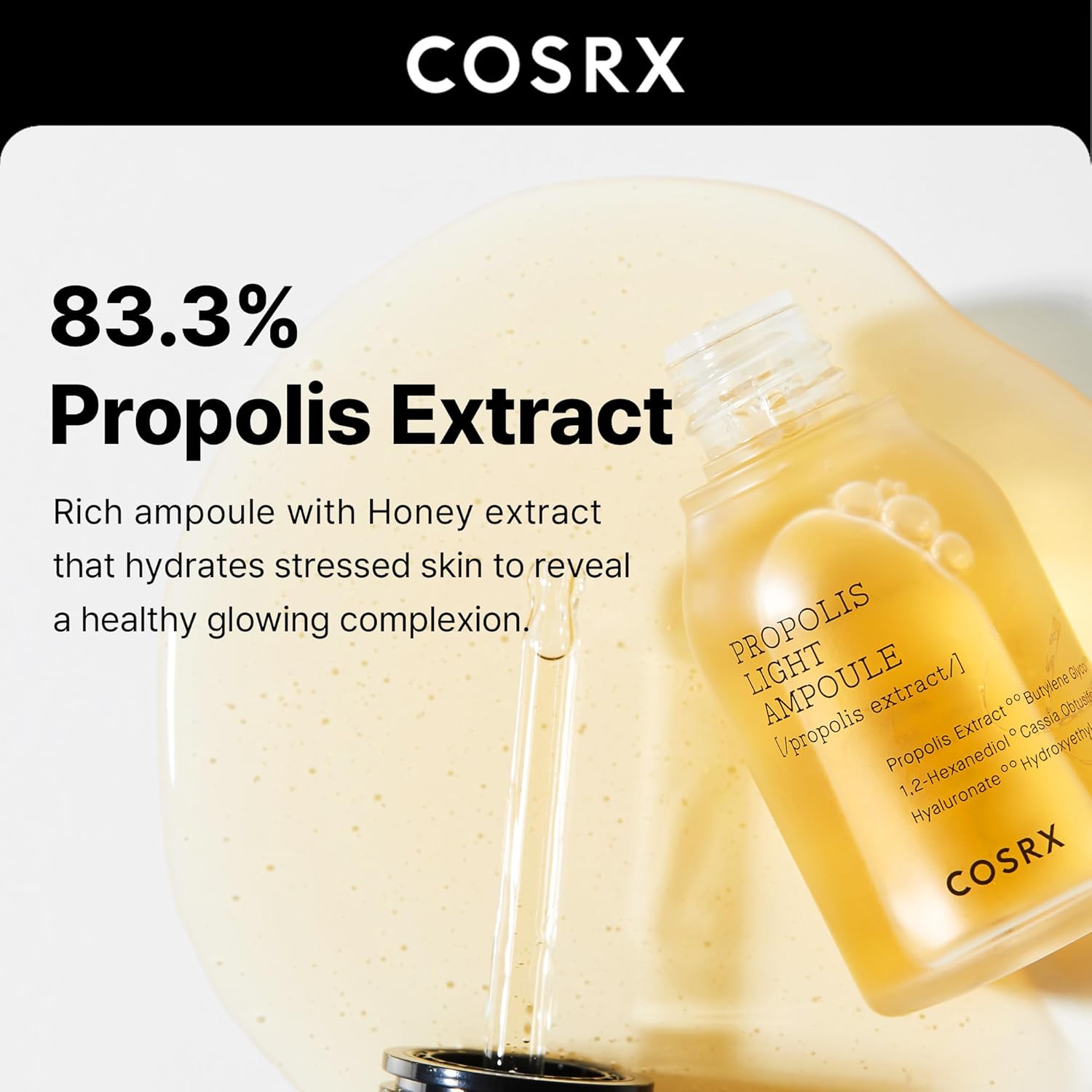COSRX Full Fit Propolis Ampoule 83% Propolis Extract, Korean Glow Serum for For Face, Moisturising Face Serum for Radiant Healthy Glow and Deep Hydration, Korean Skincare 30ml